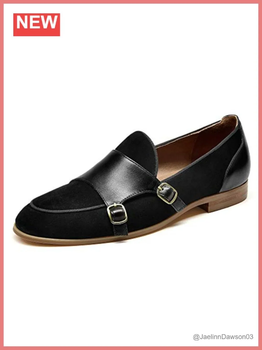 Women's Leather Monk Strap Loafers Flat Slip-On Comfort Business Shoes